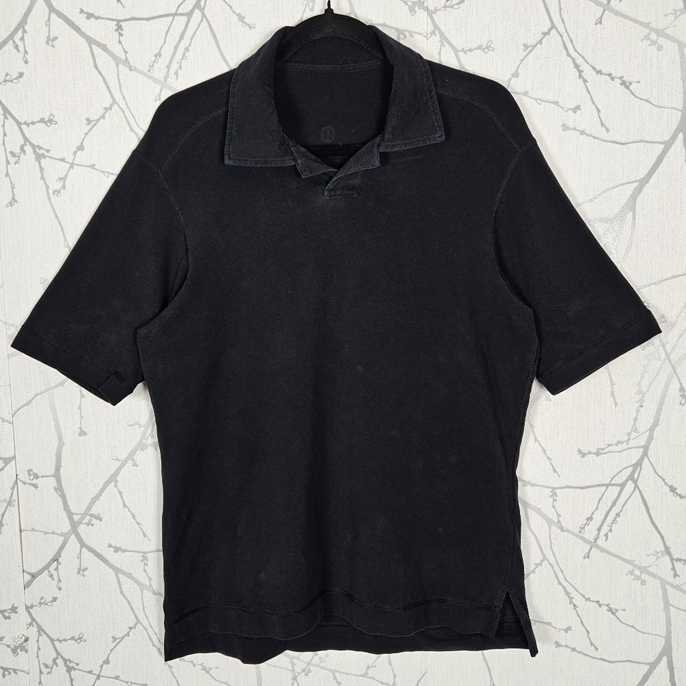 Lululemon Black Stretch Jersey Collared Short Sleeve Shirt